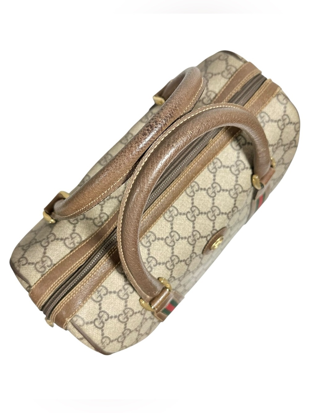 Gucci GG Supreme Web Canvas & Leather Sherry Stripe Boston Two Way Bag - Picture 14 of 16